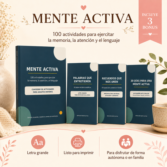 Mente Activa: 100 Actividades para Adultos Mayores + 3 Bonus